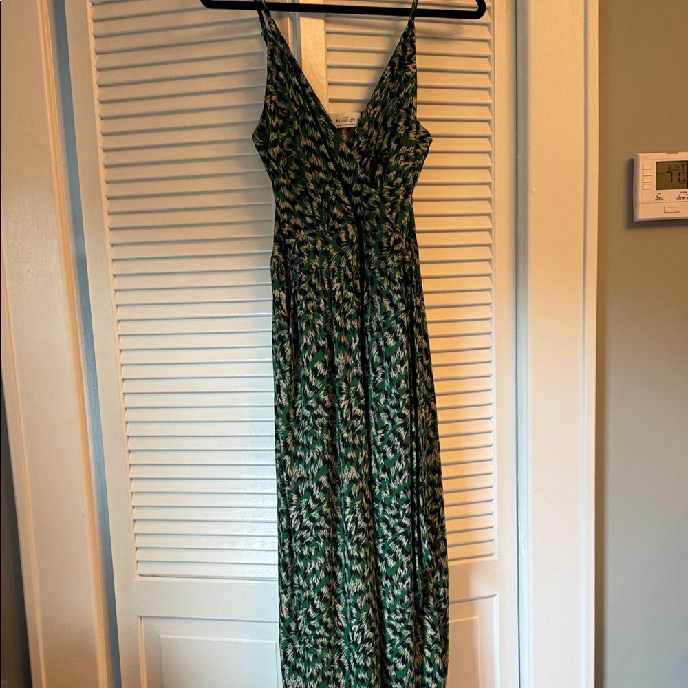 Green and White Ruched Ruffled Jumpsuit